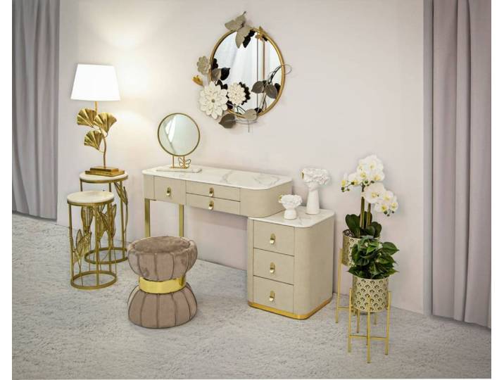 Coiffeuse métal crème blanc 120x40x75 cm