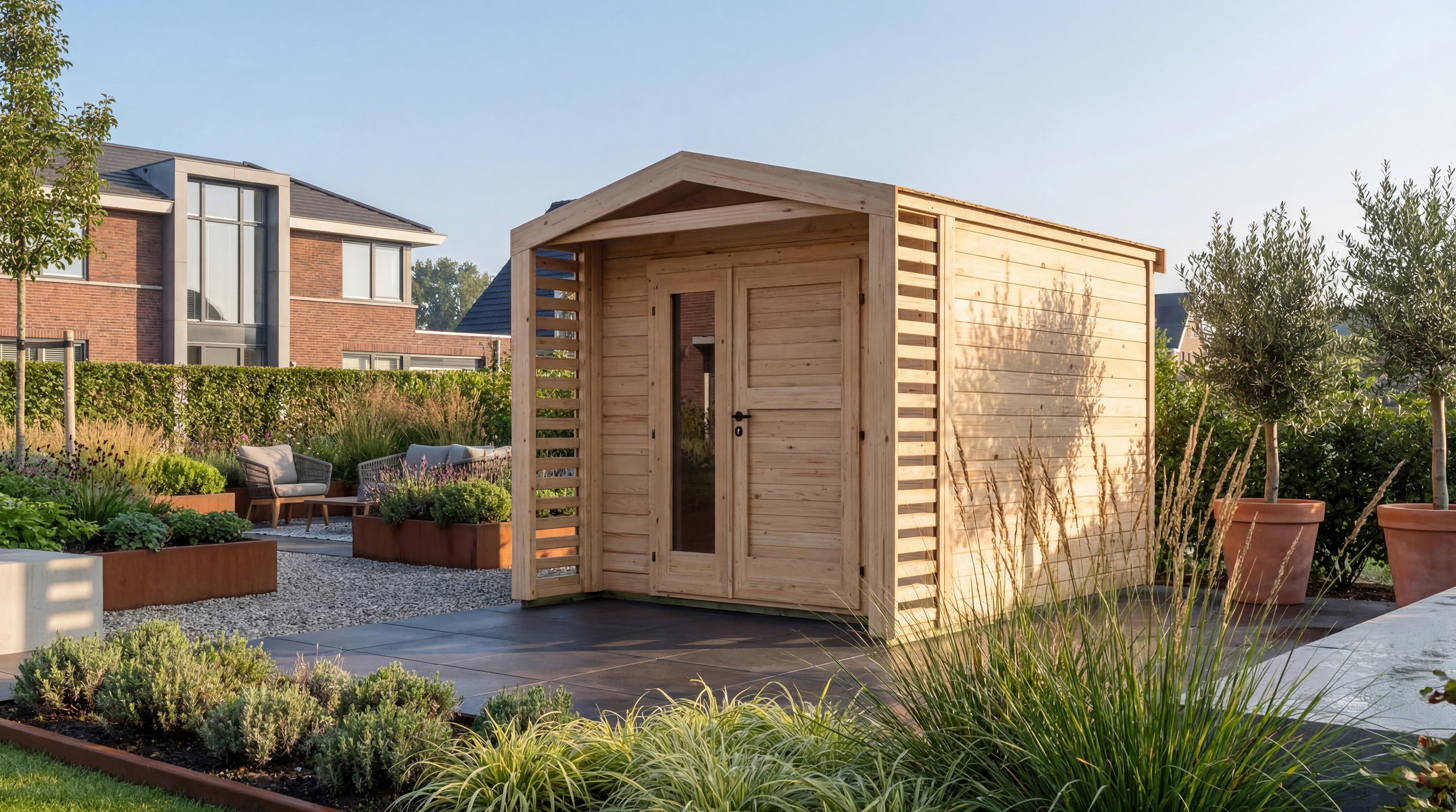 Gartenhaus Killarney, 250x250cm, Naturbelassen, 28mm, Rhombusvordach