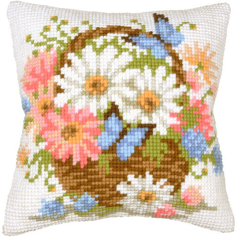 Kreuzstichkissen "Blumenkorb"