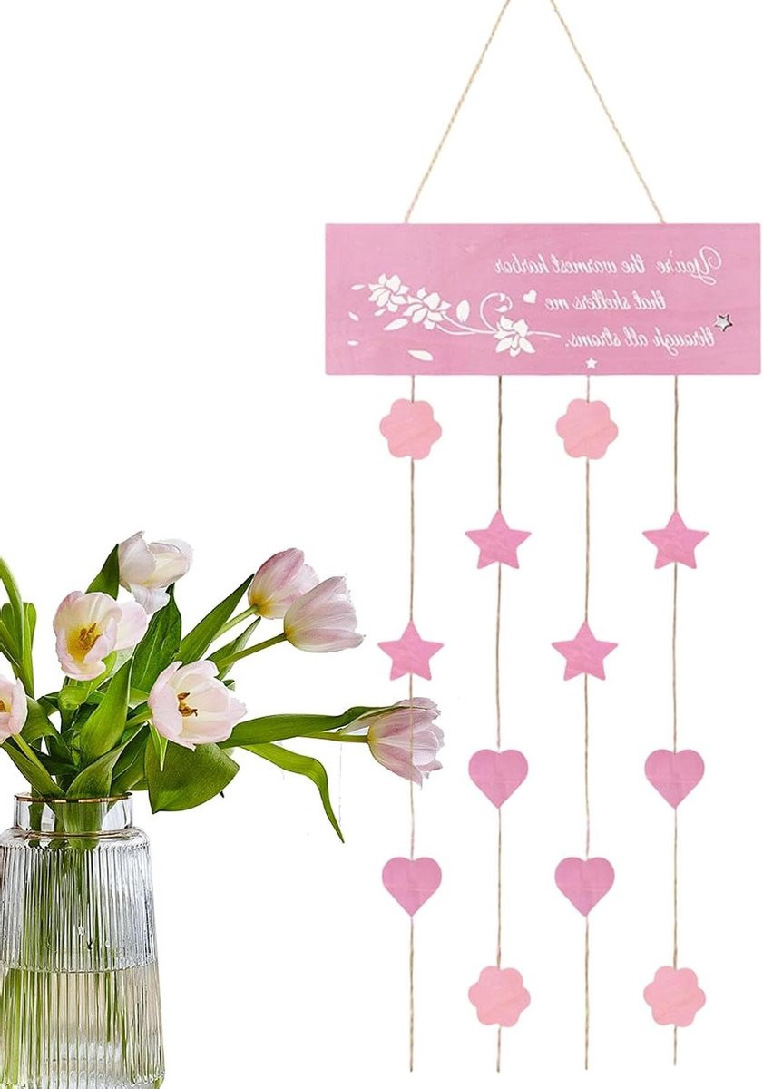 Hangende Foto Display Roze - Fotohouder Clips met Jute Touw - 42 x 28 cm