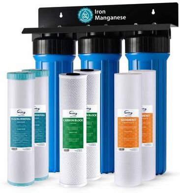 iSpring WGB32BM Whole House Water Filtration System, Iron, Manganese, Chlorine, Sediment, Taste & Odor, Includes 3 extra filters