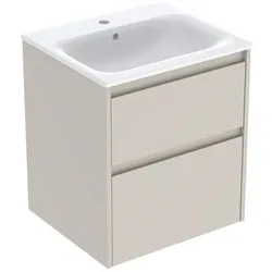 Geberit Renova Plan Möbel-Waschtisch-Set 504038DB1 Breite 55cm, Korpus/Front sandgrau / lackiert seidenmatt, Waschtisch weiß