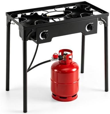 Costway 2 Burner Propane Stove 160000 BTU with Adjustable Regulator & Hose for Camping BBQ-Black