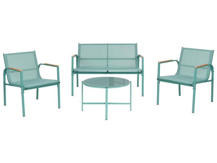 BELIANI Gartenlounge Set Grün aus Stahl Pulverbeschichtet 4-Sitzer mit Couchtisch aus Glas Modernes Design Loungemöbel Gartensessel
