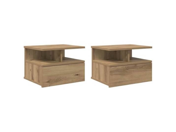 KDVXBCQJH Schwebender Nachttisch 2er Set Wandmontage Artisan-Eiche Praktische Wandablage fürs Schlafzimmer mit Schublade und Fach, spart wertvollen Bodenplatz im modernen Raumkonzept.