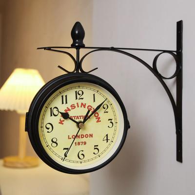 Discount Dollar Deals Double Sided Wall Clock, High Quality Durable Retro Metal Clock, Home Decor Garden Decoration Train Station black a