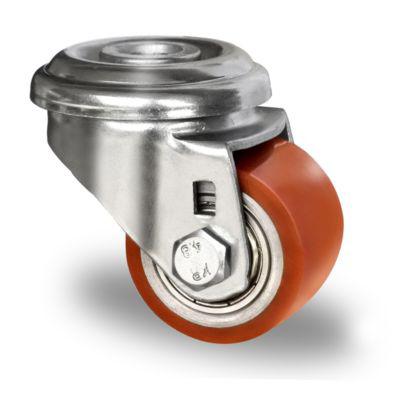 CASCOO Rückenlochlenkrolle SWU5, mit Rad-ø 35 mm x B 27 mm, Stahl-Felge, Polyurethan-Lauffläche, braun, Doppelkugellager, bis 100 kg