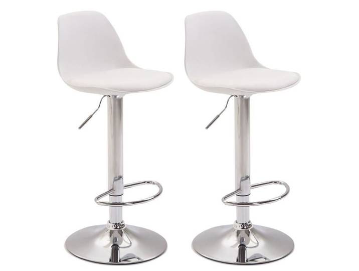 CLP Lot de 2 tabourets de bar Kiel similicuir et coque en plastique - Couleur:blanc Couleur du cadre:chrome