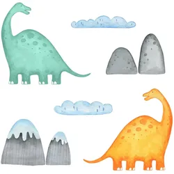 WANDAUFKLEBER 80x143cm - Dinosaurier und Berge