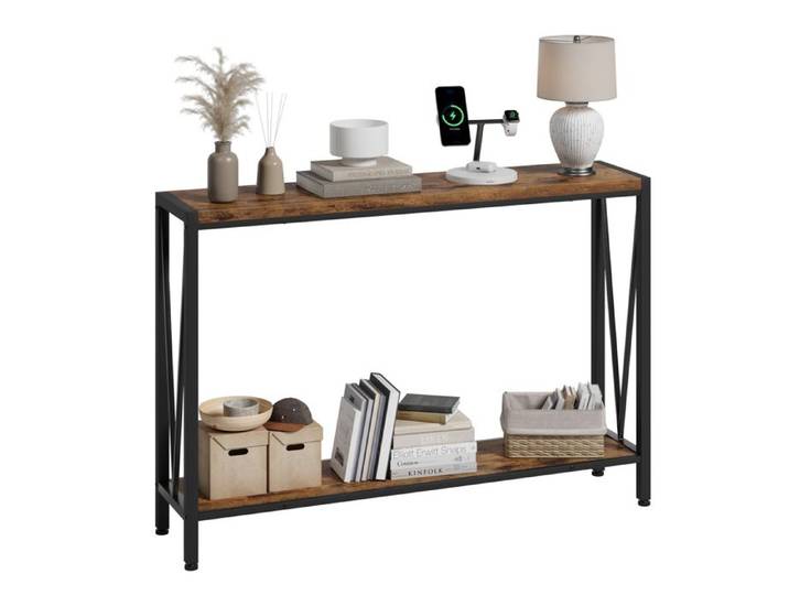 Table Console Entree Renforcé 110x25x76 cm Console Bois Avec Etagère de Rangement et Cadre Métal Pour Entrée Salon Couloir
