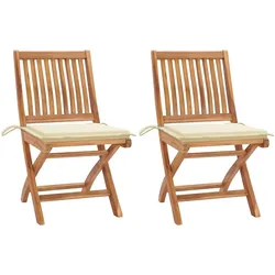 vidaXL Gartenstühle 2 Stk. mit Cremen Kissen Teak Massivholz