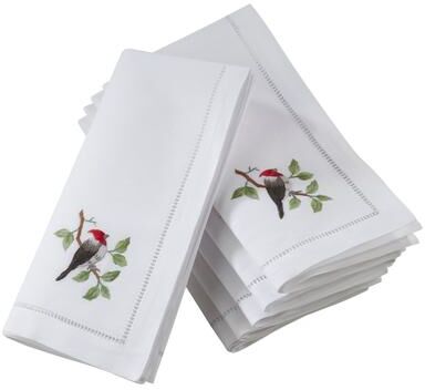 Saro Lifestyle Woodpecker Embroidery Cotton Napkins With Hemstitch Border (Set of 6)