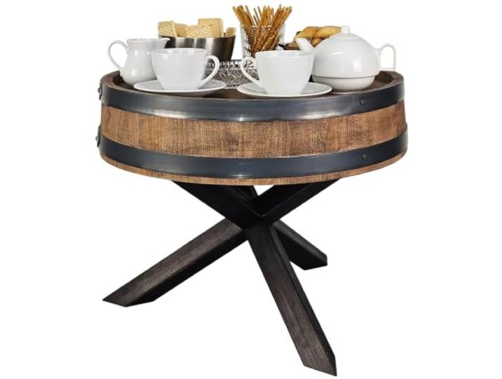 kadamahu Couchtisch rund 52,5 cm, Metallreifen, Dunkelbraun Kleiner Wohnzimmertisch mit erhöhter Kante, drei Holzbeinen und 48,5 cm Nutzfläche; fertig montiert geliefert