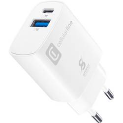 Cellularline USB Ladegerät 25 W USB-A, USB-C® USB PD Weiß Steckdose Schnellladegerät, USB Power Delivery (USB-PD) 60786