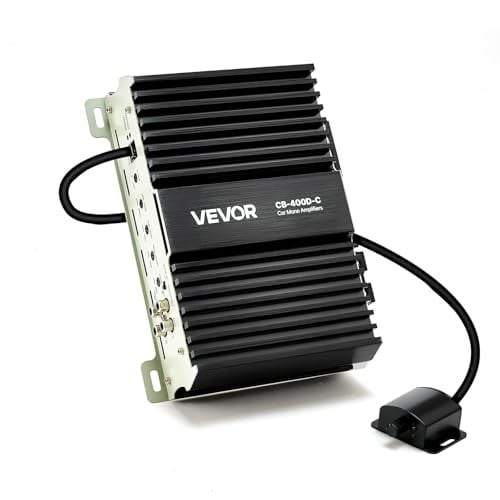 VEVOR Monoblock auto audioversterker, 400 W RMS MAX, 1-kanaals klasse D, 1/2/4 Ohm stabiel met afstandsbediening subwoofer niveauregeling en laagdoorlaatfilter