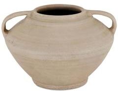 NADAAL STUDIOS Ottilie Vase, Amphora, Terracotta, Aged Beige Finish, Molded Handle Detail
