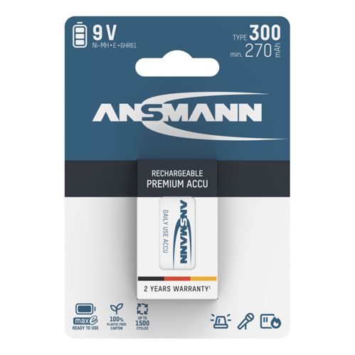1 Ansmann maxE NiMH Akku 300 9V-Block 270 mAh 5035453