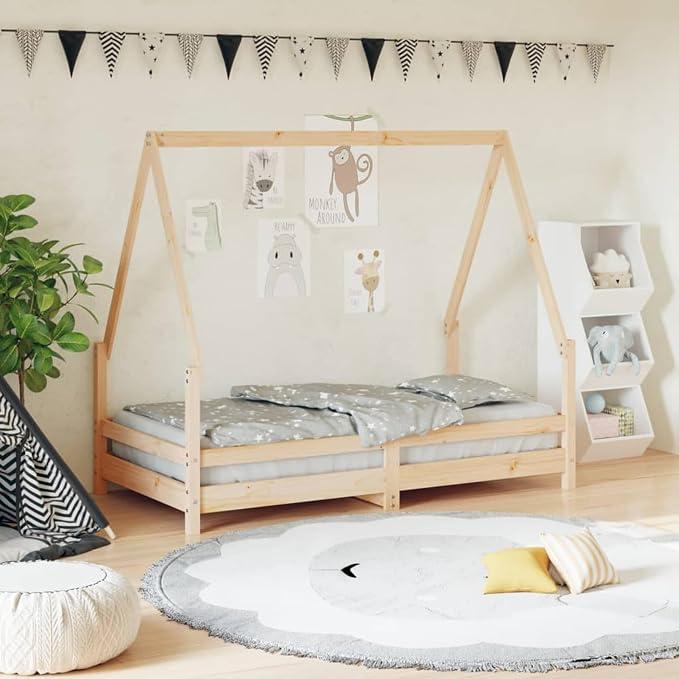 Kinderbett 80x160 cm aus Massivkiefer Holz - Hausbett-Design, für Kinder ab 4 Jahren 834489