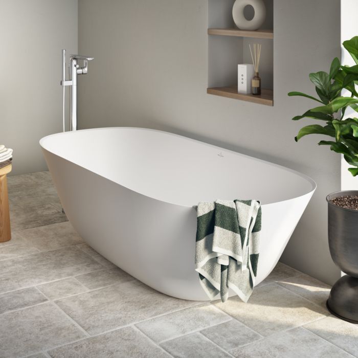Villeroy und Boch Theano Badewanne Q175ANH7F200VRW 175 x 80 cm, freistehend, stone white
