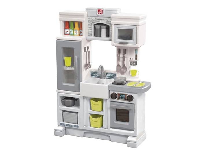Step2 Downtown Delights Kitchen Spielküche Spielzeugküche für Kinder mit 24 teiligem Zubehör Set inkl. u.a. Geschirr & Töpfe Kinderküche aus Kunststoff/Plastik