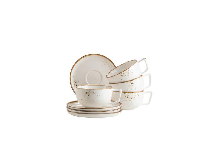Mäser Tassenset, Braun, Weiss, Keramik, 8-teilig, 200 ml, Geschirr, Tassen, Kaffeetassen-Set