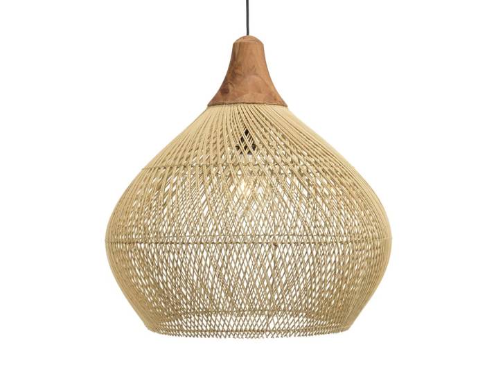 Suspension ''cloche'' 68x68cm rotin couleur naturelle et teck