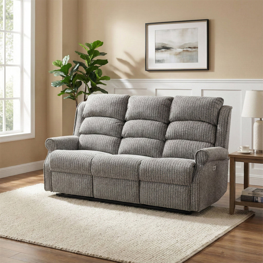 ClassicLiving Lainey 3 Seater Reclining Sofa Latte Polyester Blend 106cm H X 185cm W X 90cm D