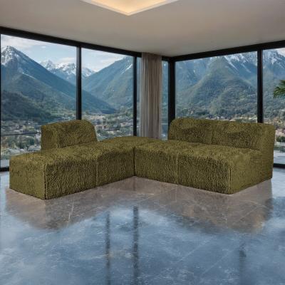 Contemporary Faux Fur Modular Sectional Sofa with Armless Chairs and Ottomans by GDFStudio