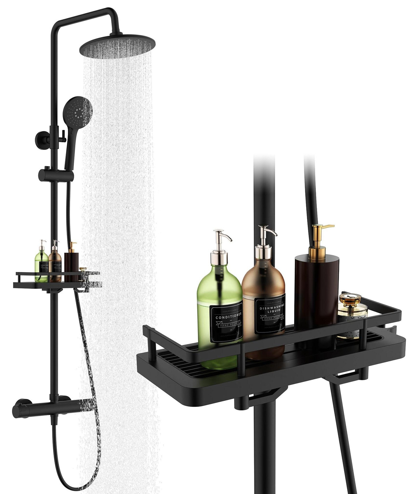 Dripio Douchesysteem met thermostaat, regendouche en handdouche, 3 straalpatronen, zwart