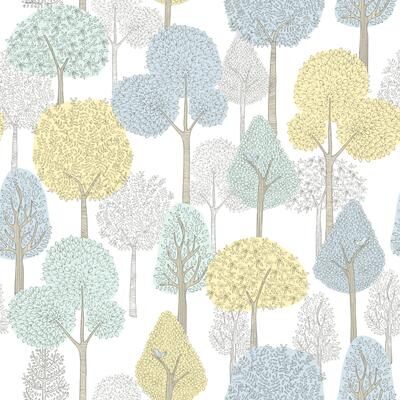 Dwell Studio Treetops Aqua & Yellow Peel & Stick Wallpaper