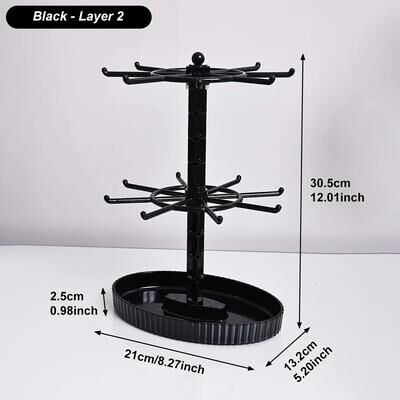 Uplifted Finds Rotatable Multi Layer Adjustable Keychain And Jewelry Storage Rack black 2 Layers