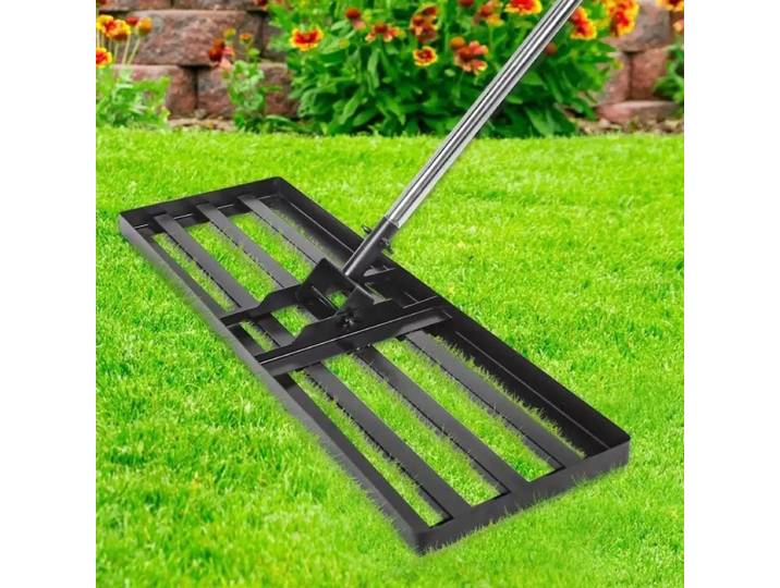 Râteau de nivellement de pelouse, machine de nivellement, niveleur de sol pour engrais, jardin, ferme, potager, niveleur à pousser-tirer