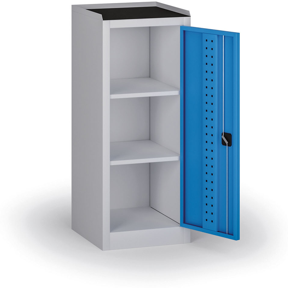 B2B Partner Schmaler Werkstattschrank, 2 Regalböden, 1180 × 505 × 500 mm, blaue Türen