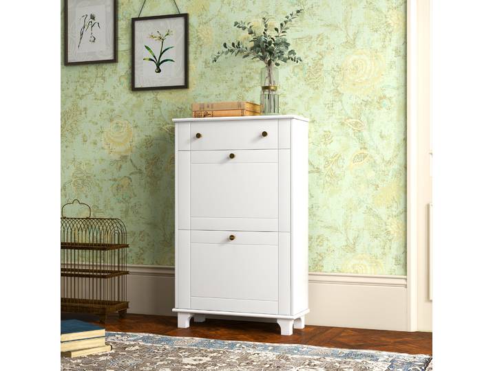 HOMCOM Meuble chaussure entrée étroit avec tiroirs à portes abattants et étagère réglable, 60 x 23,5 x 98,5 cm, blanc