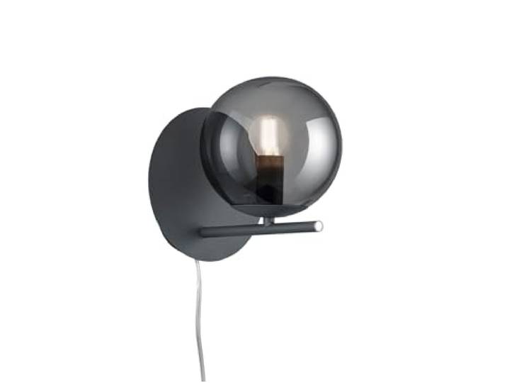 Trio Leuchten Design Wandleuchte PURE in Anthrazit mit Kugel Lampenschirm aus Glas rauchfarbig E14-Fassung, exklusive Wandbeleuchtung