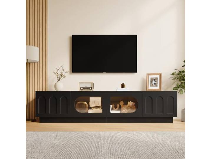 BTM Moderner TV-Schrank, TV-Ständer, TV-Paneel, niedrigerer TV-Ständer. Einzigartiges Design. 200 x 40 x 42cm (L x B x H), Schwarz, mit LED-Beleuchtung