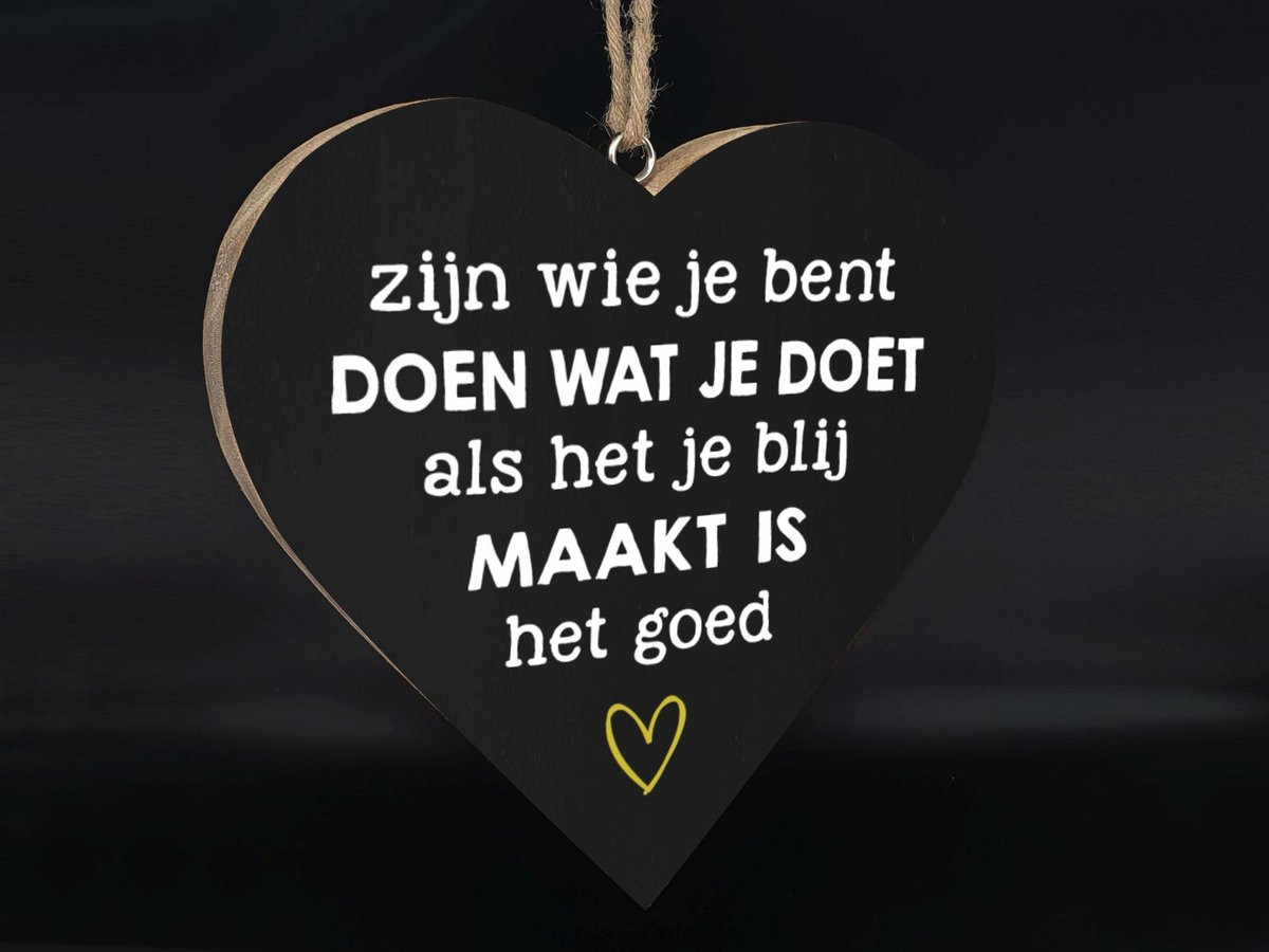 Teksthart Zijn wie je bent wanddecoratie zwart 25 x 25 cm