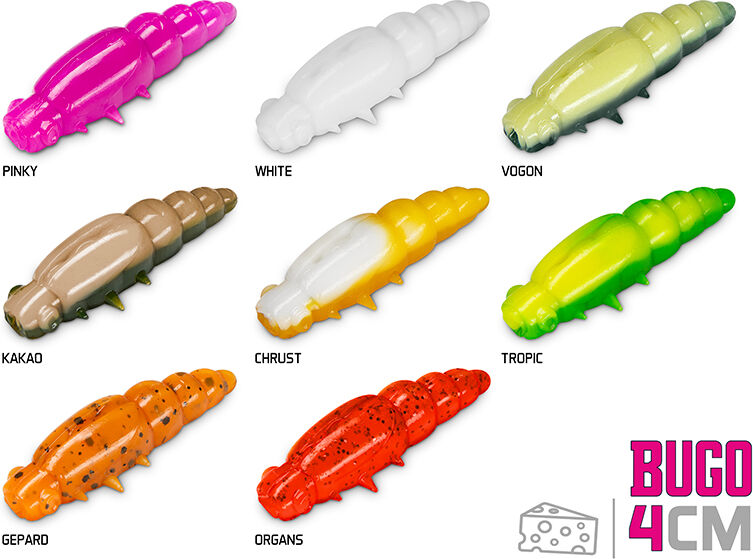 Larve artificielle Delphin BUGO Cheese / 15 pcs 4cm / TROPIC Lime, Red, Gray, Orange 4cm / TROPIC