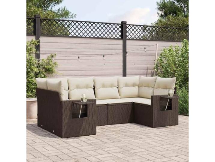 ZQQLVOO 6-TLG. Poly Rattan Sofagarnitur Mit Kissen Braun Modulares Design, klappbare Ablagen, abnehmbare Bezüge, waschbar, für Terrasse