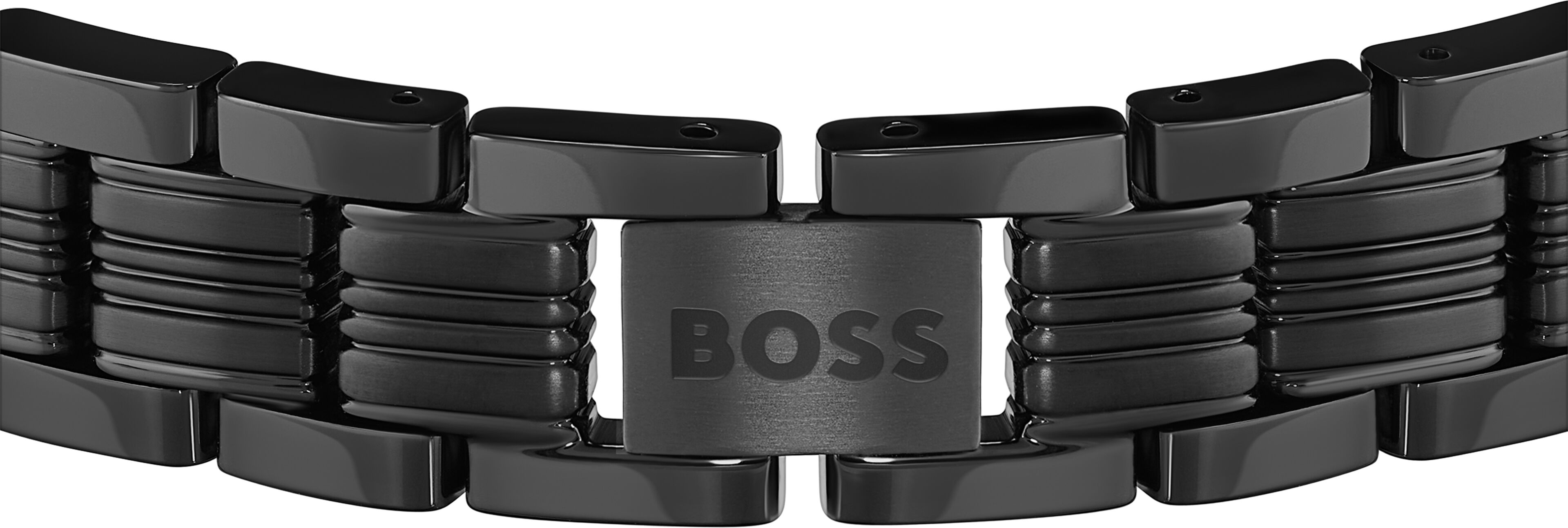 Gliederarmband BOSS "BOSS EMBLEM", schwarz, Armbänder, Herren, 21cm, Edelstahl, Gliederarmband
