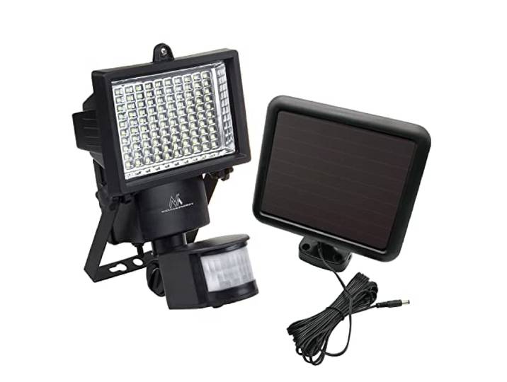 Maclean MCE442 Lampe solaire LED Spot avec détecteur de mouvement Projecteur solaire Lampe murale crépusculaire IP44 6 W 360 lm 6000 K (1 x Stück)\, Noir