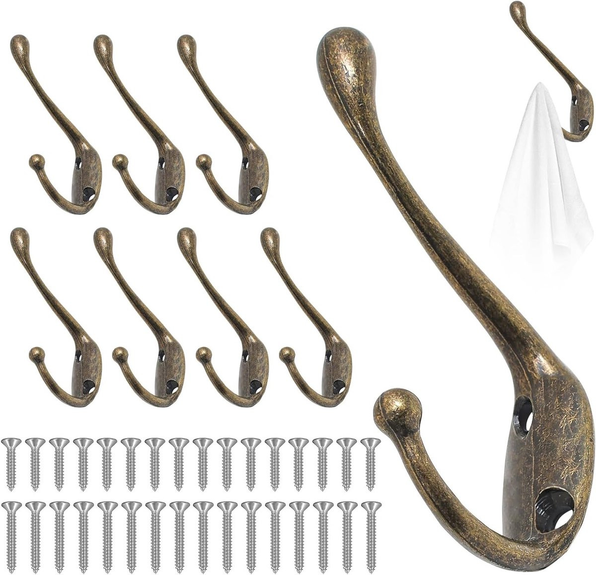 Set van 8 Vintage Bronzen Dubbele Wandhaken van Metaal voor Hoeden en Accessoires