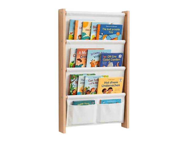 Relaxdays Bücherregal Natur Weiß Kinder Wand, Mehrfarbig, Holzwerkstoff, Textil, Metall, 44.5x80x6 cm, Baby- und Kindermöbel, Babyzimmer, Babyregal & Kinderregal