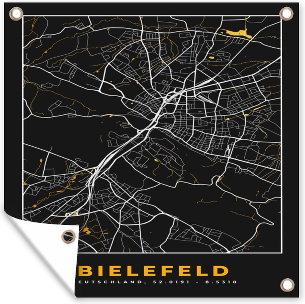 GreatGardenPosters Tuindoek Bielefeld Stadskaart Goud 100 x 100 cm
