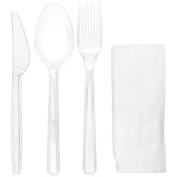 MONOUSO - Wiederverwendbares PS Besteckset Gabel, Messer, Löffel und Serviette (25 Stück)