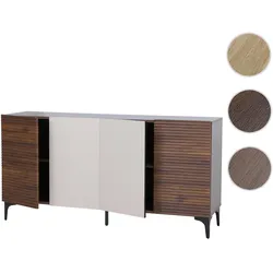 Sideboard HWC-Q84, Schrank Kommode, Türen 3D-Struktur Staufächer MDF Melamin 80x160x42cm ~ Walnuss-Optik