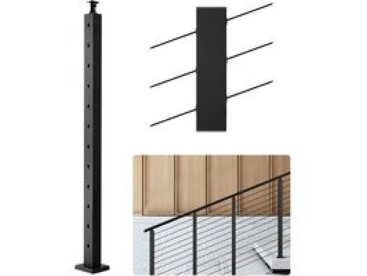 VEVOR Kabelgeländerpfosten, 106,7x3x5cm Treppengeländerpfosten mit vorgebohrten 30°-Winkellöchern, Geländerpfosten aus Edelstahl SUS304, 1er-Set, Schwarz, 1JZLGZXHS106VRA3X001V0