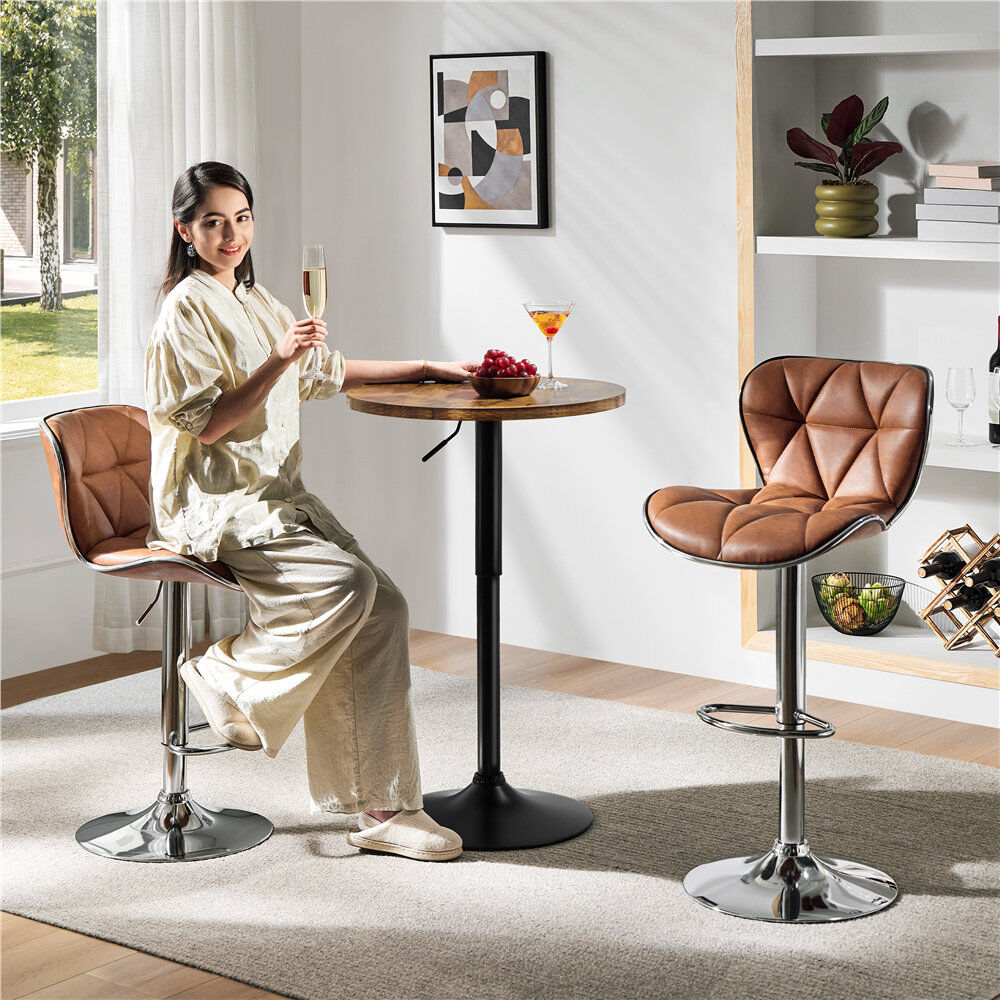Yaheetech Round Metal Base Dining Table Rustic Brown/Black