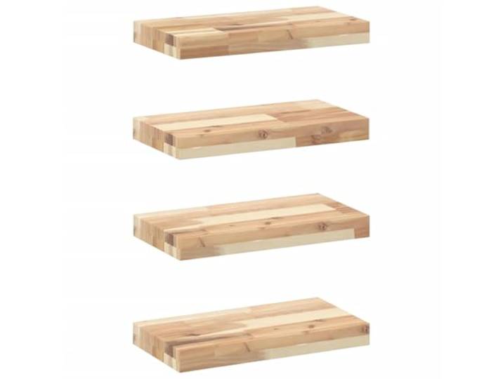 LASWWQMRF Schweberegal 4er Set 60x20x4 cm Massivholz Akazie Wandregal Flexibles 4er Wandboard aus Akazienholz unbehandelt, ideal für Wohnzimmer, Küche und Bad zum individuellen Gestalten.