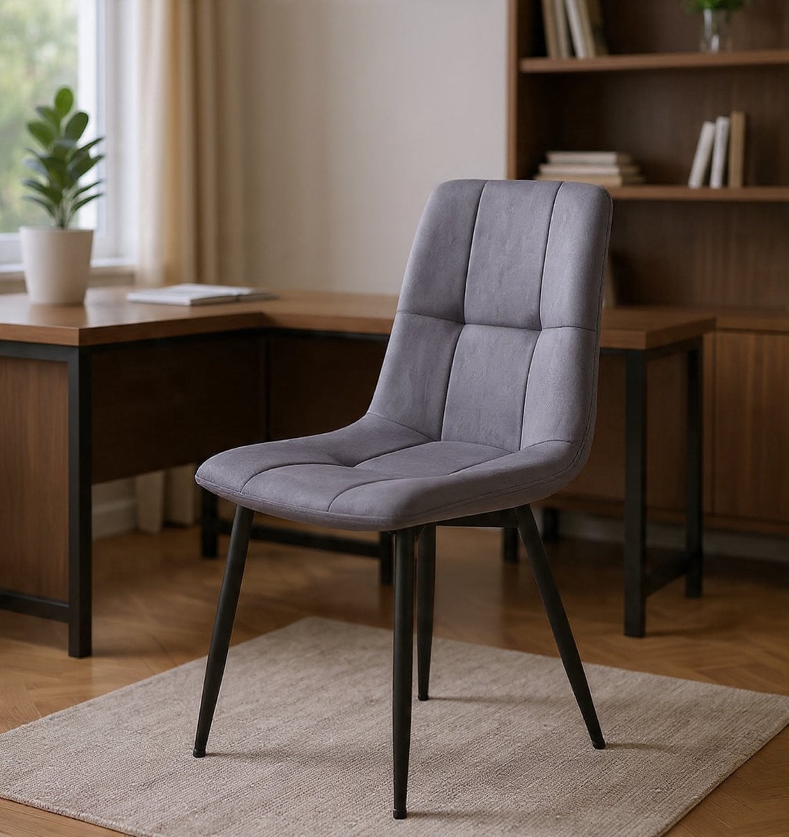 Casa Serena Set van 4 Serena Eetkamerstoelen, Fluweel, Leigrijs